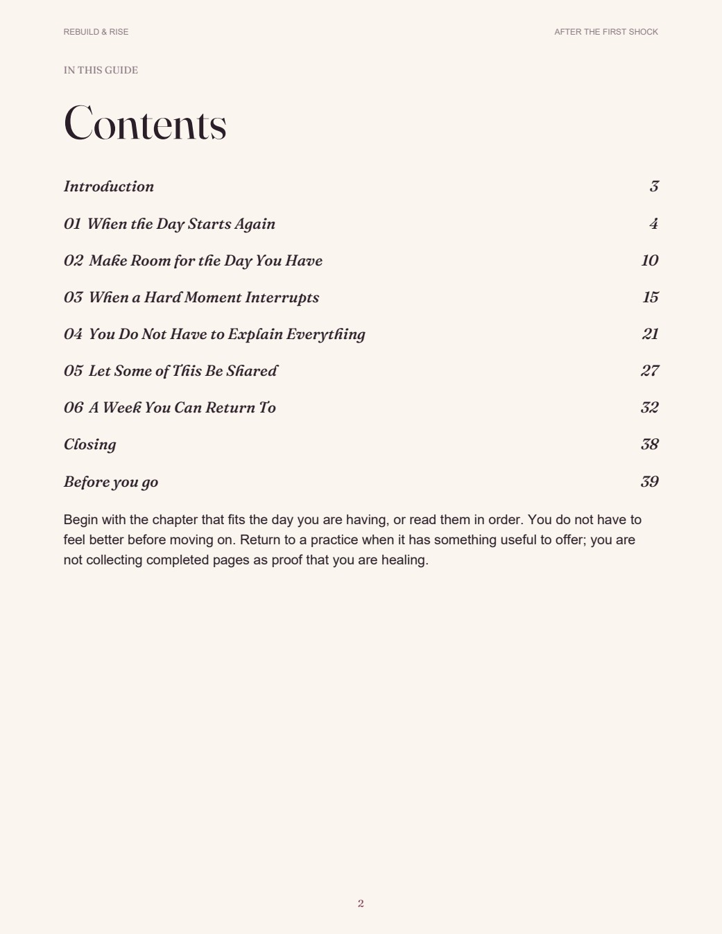 After the First Shock - contents and chapter list